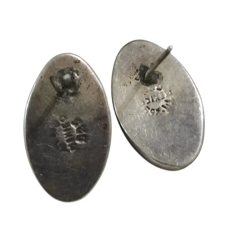 925 Mexican Silver Mahogany Obsidian Gemstone Oval Post Earrings